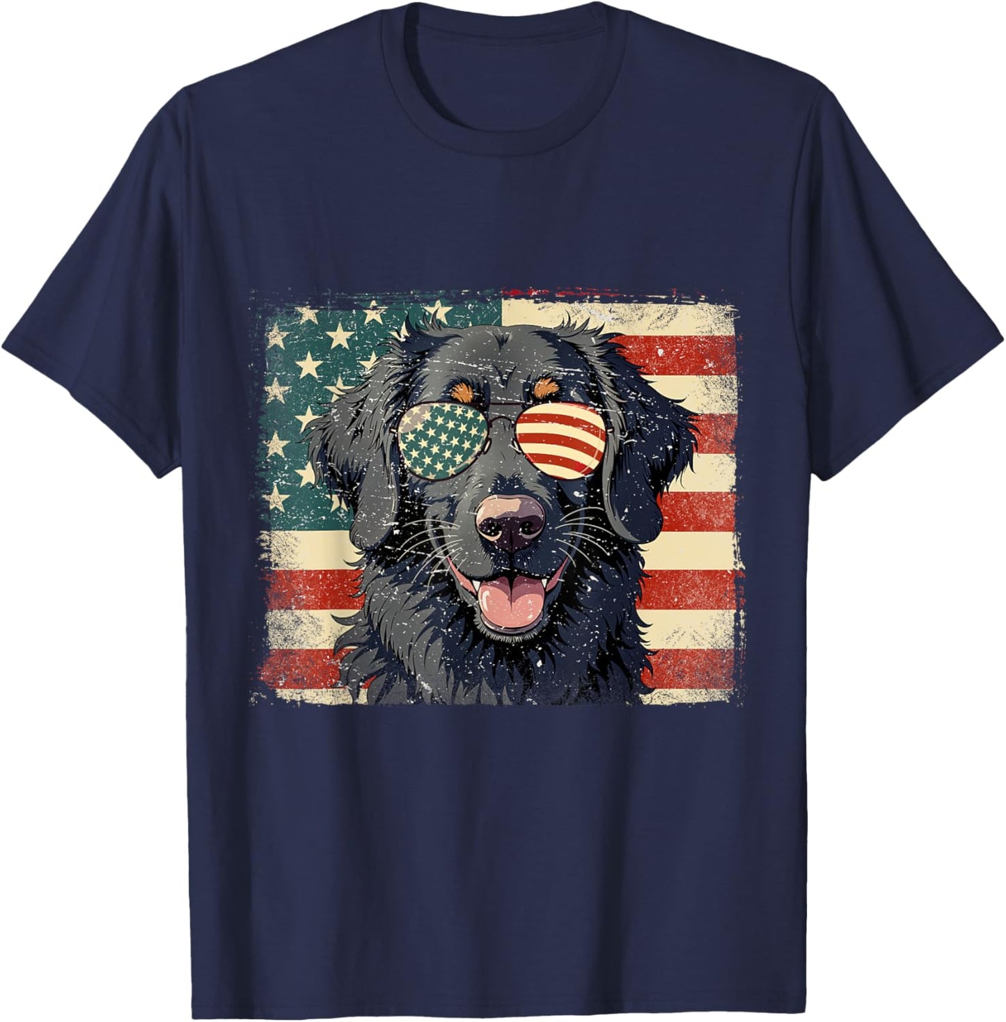 Patriotic Flat Coated Retriever Dog USA Flag 4th Of July T-Shirt - T-Shirt | Navy