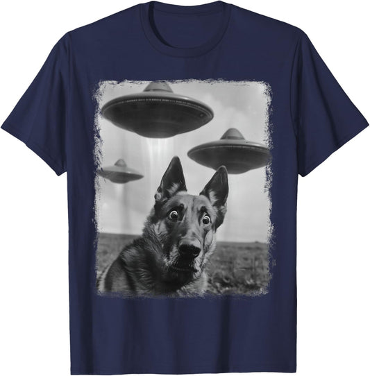 German Shepherd Dog UFO Alien Extraterrestrial Selfie T-Shirt - T-Shirt | Navy