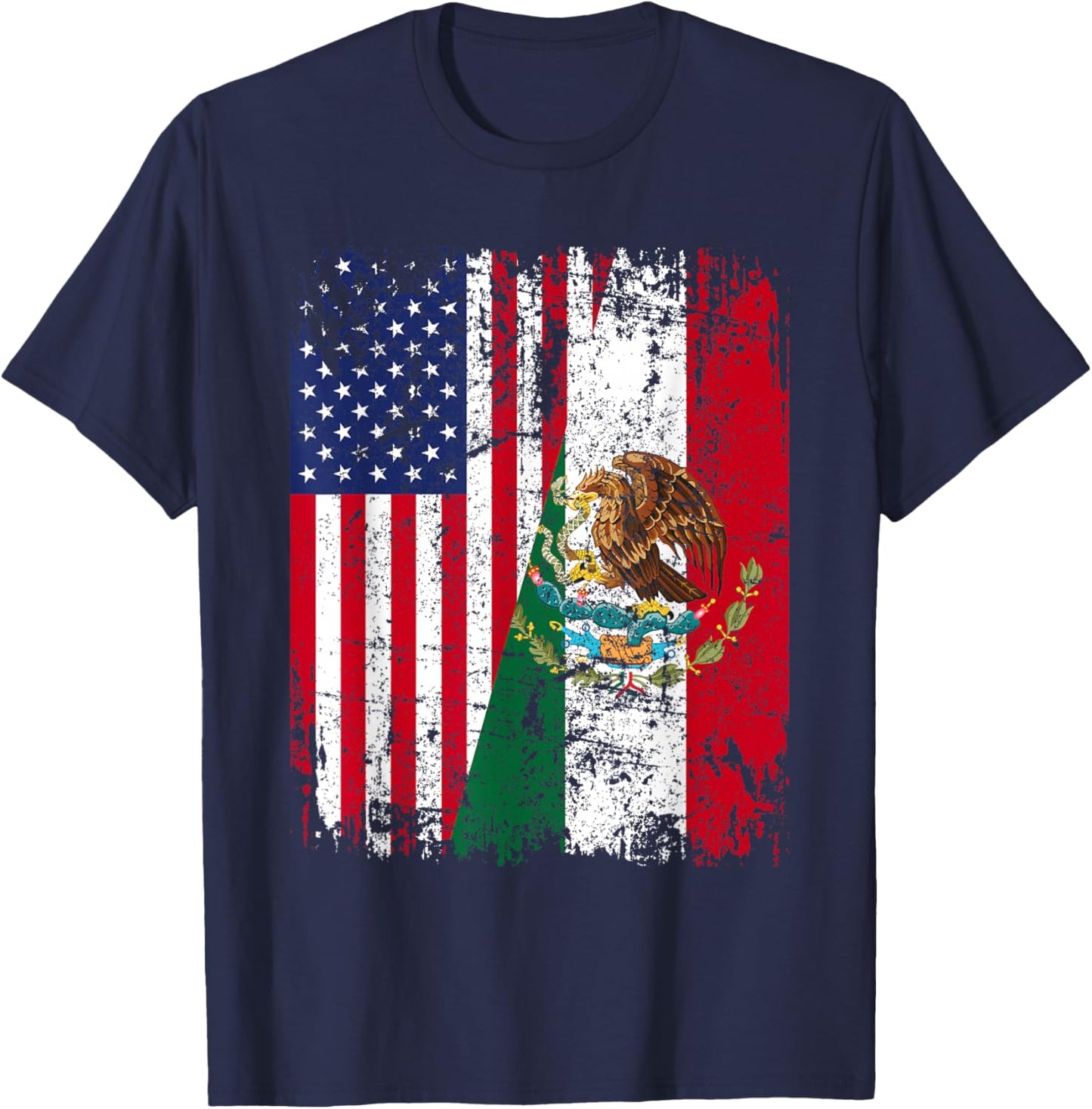 Mexican American Flag | Men Women Kids | Mexico T-Shirt - T-Shirt | Navy