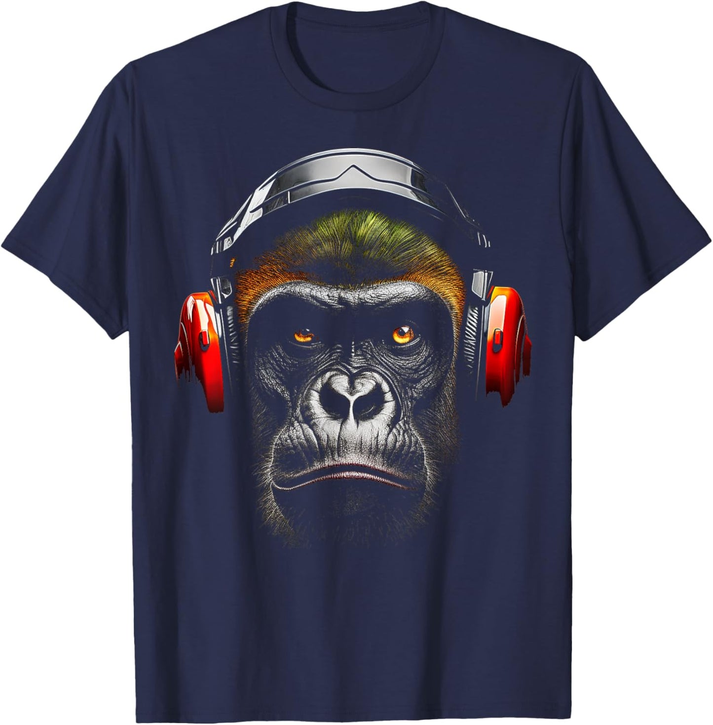 Gorilla Drawing Animal Headphones Artwork Gorilla T-Shirt - T-Shirt | Navy