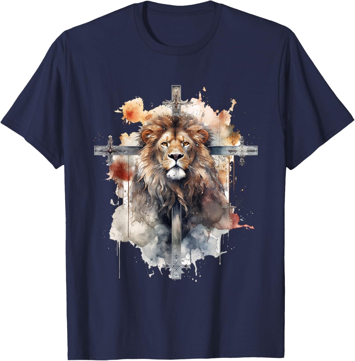 Lion Of Judah Lion Cross Christian Faith Jesus Hebrew Lion T-Shirt - T-Shirt | Navy
