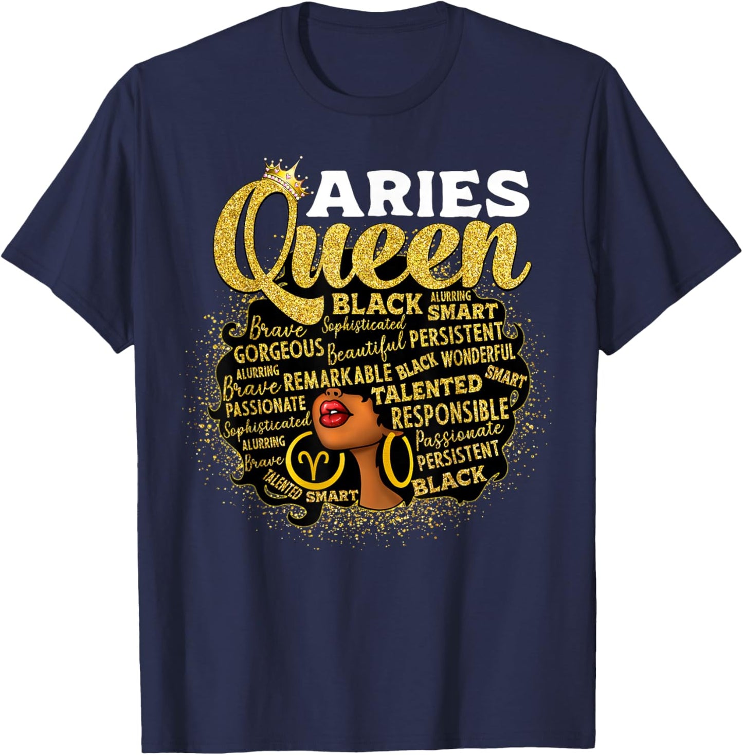 African American Women Zodiac Birthday Aries Queen T-Shirt - T-Shirt | Navy