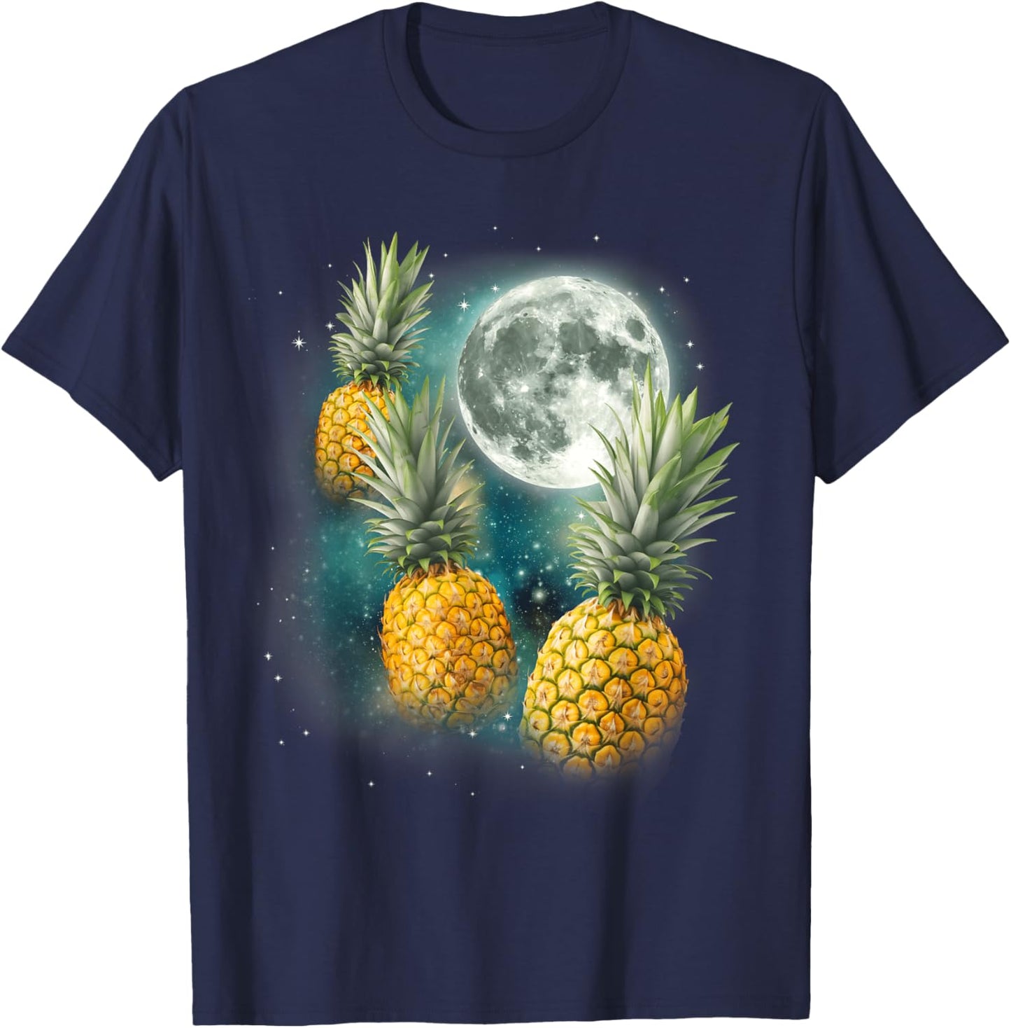 Three Pineapple Moon | Funny Tropical Fruit Cursed Meme T-Shirt - T-Shirt | Navy