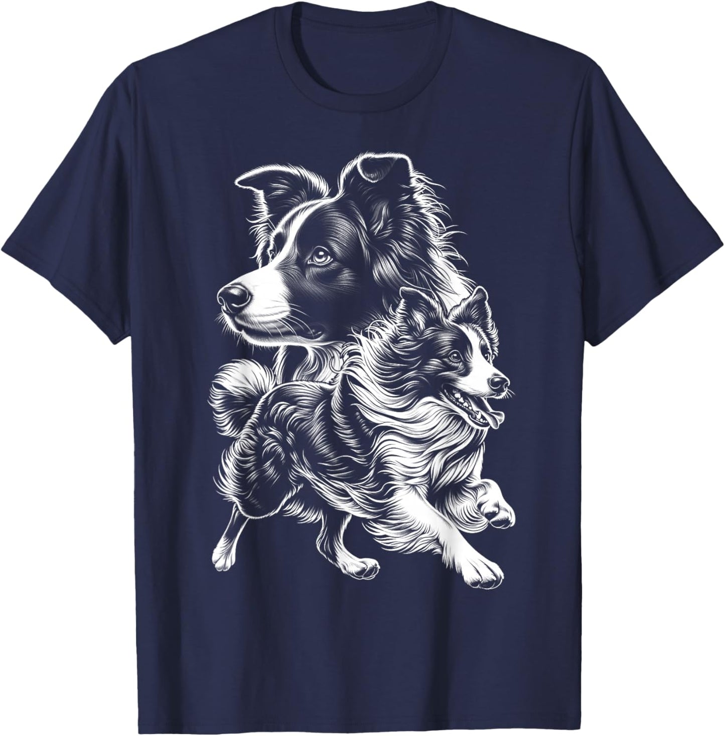 Super Cute Border Collie Photorealistic Portrait T-Shirt - T-Shirt | Navy