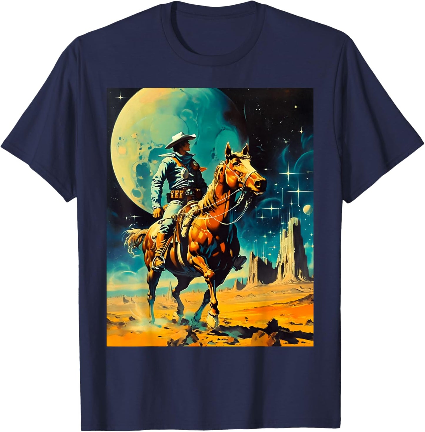 The Space Cowboy Retro Scifi T-Shirt - T-Shirt | Navy