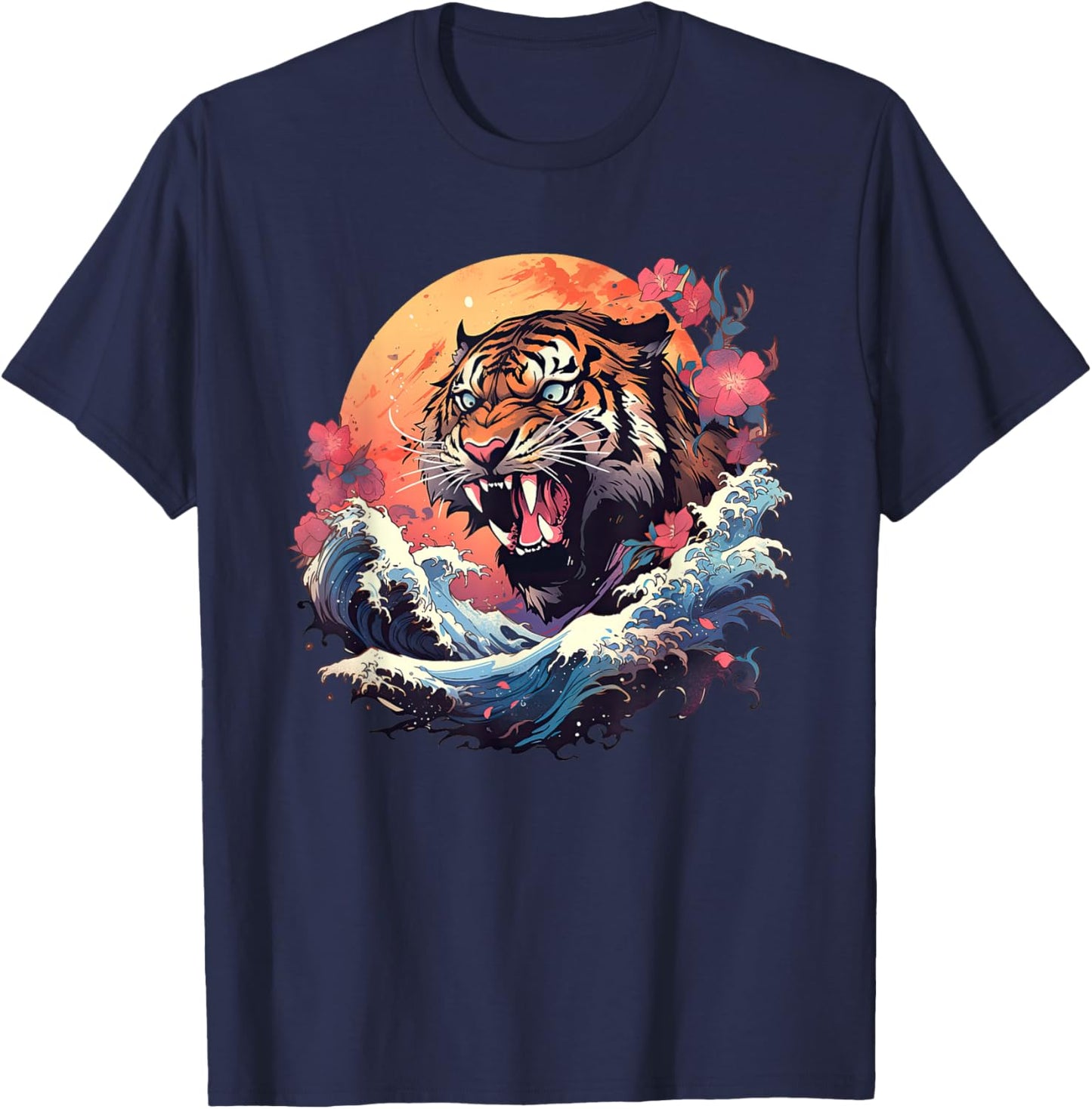 Asian inspired vintage style 80s retro Japanese Tiger T-Shirt - T-Shirt | Navy