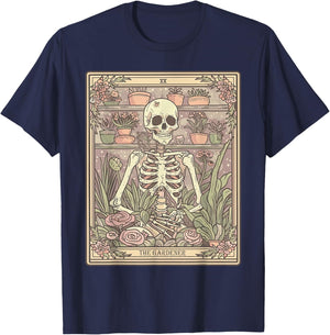 The Gardener Tarot Card Skeleton Plant Floral Gardening T-Shirt - T-Shirt | Navy