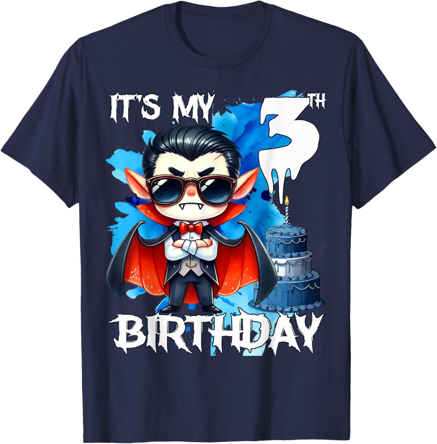 Kids 3rd Birthday Cool Vampire 3 Year Old Boys Girls T-Shirt - T-Shirt | Navy
