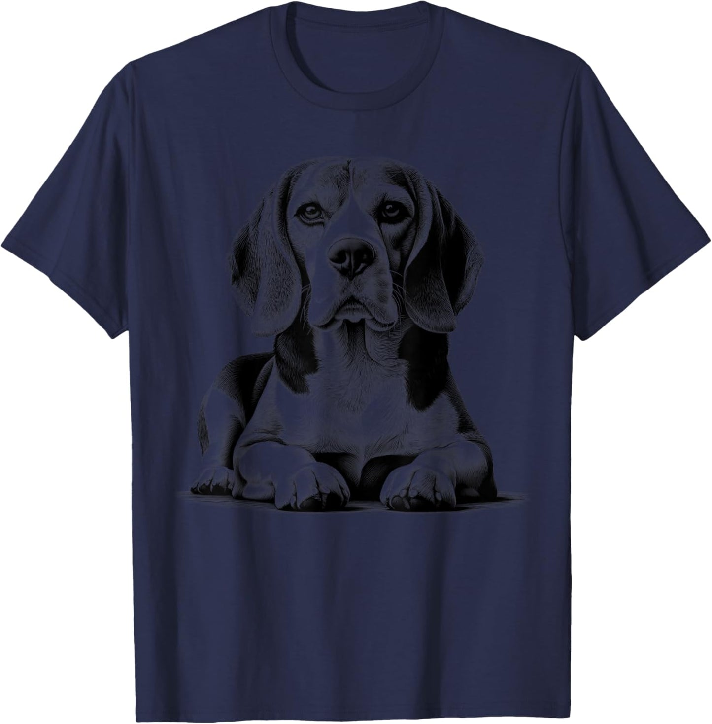 Super Cute Beagle Portrait in Lying Pose T-Shirt - T-Shirt | Navy