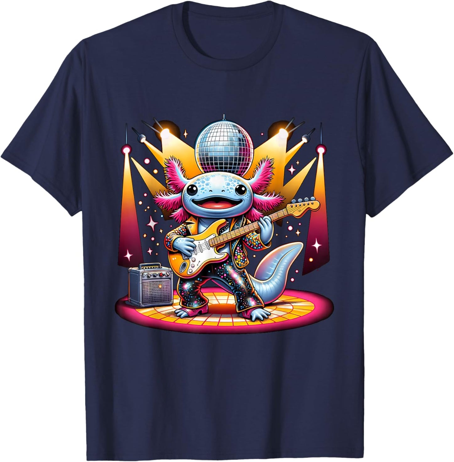 Disco Ball Guitar Axolotl T-Shirt - T-Shirt | Navy