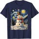 Snowman - Van Gogh Style - Starry Night - Funny Graphic T-Shirt - T-Shirt | Navy