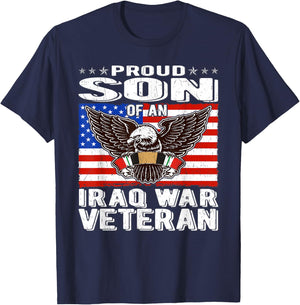 Proud Son Of An Iraq Veteran Patriotic Eagle Military Family T-Shirt - T-Shirt | Navy
