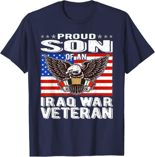 Proud Son Of An Iraq Veteran Patriotic Eagle Military Family T-Shirt - T-Shirt | Navy