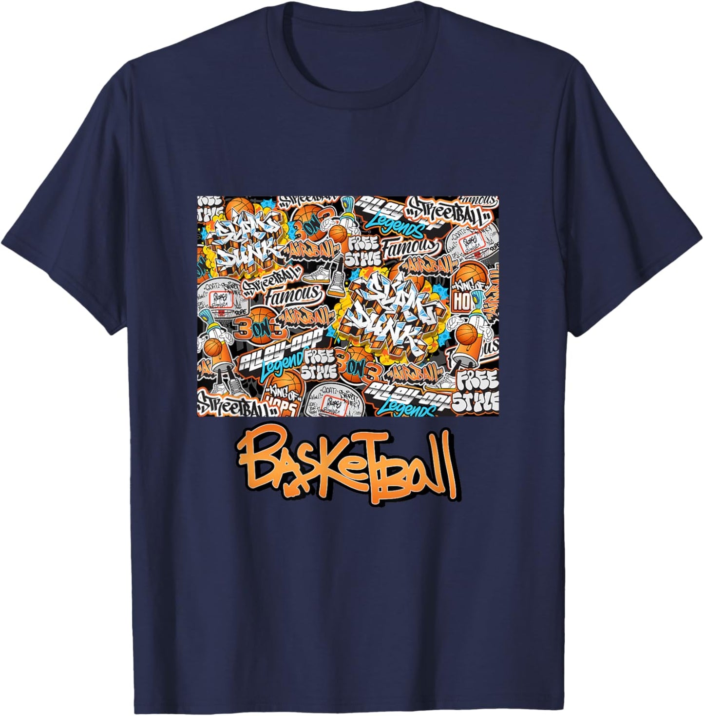 Cool Basketball Graffiti Style Illustration Graphic Designs T-Shirt - T-Shirt | Navy