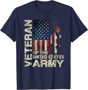 Distressed American Flag US Army Veteran Shirt Gift T-Shirt - T-Shirt | Navy