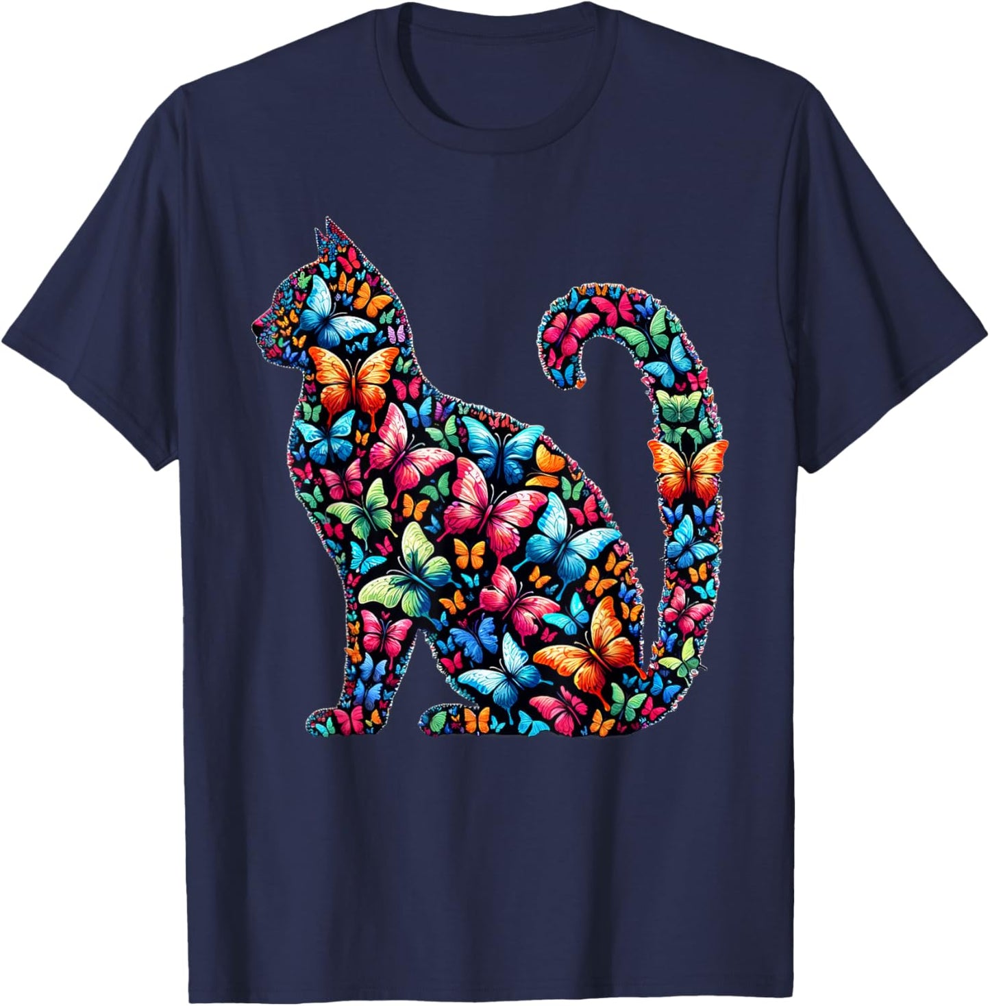 Butterfly Cat Kitten Beautiful Butterflies Cats Lover T-Shirt - T-Shirt | Navy