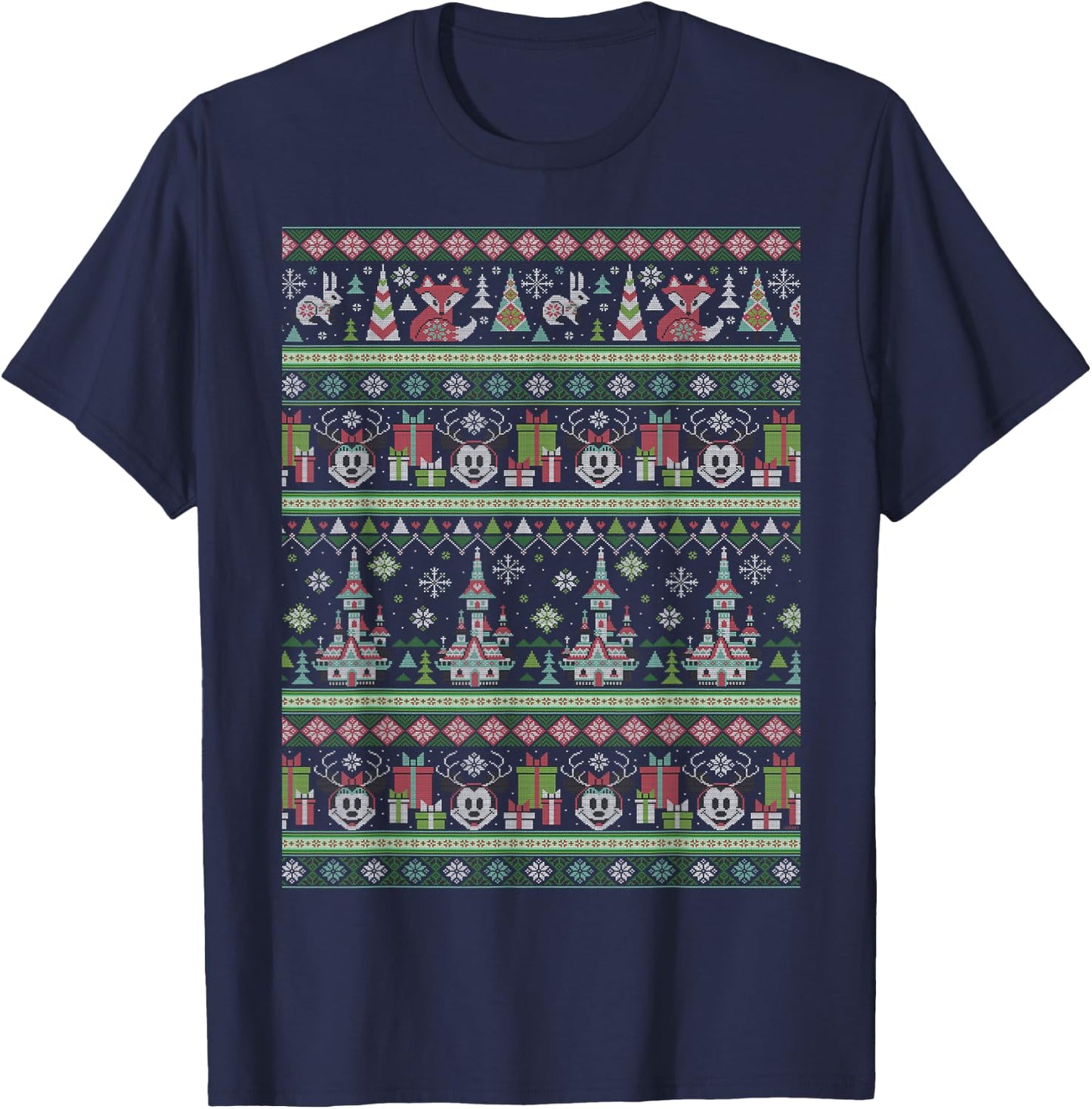 Disney Mickey & Minnie Winter Scene Ugly Christmas Sweater T-Shirt - T-Shirt | Navy