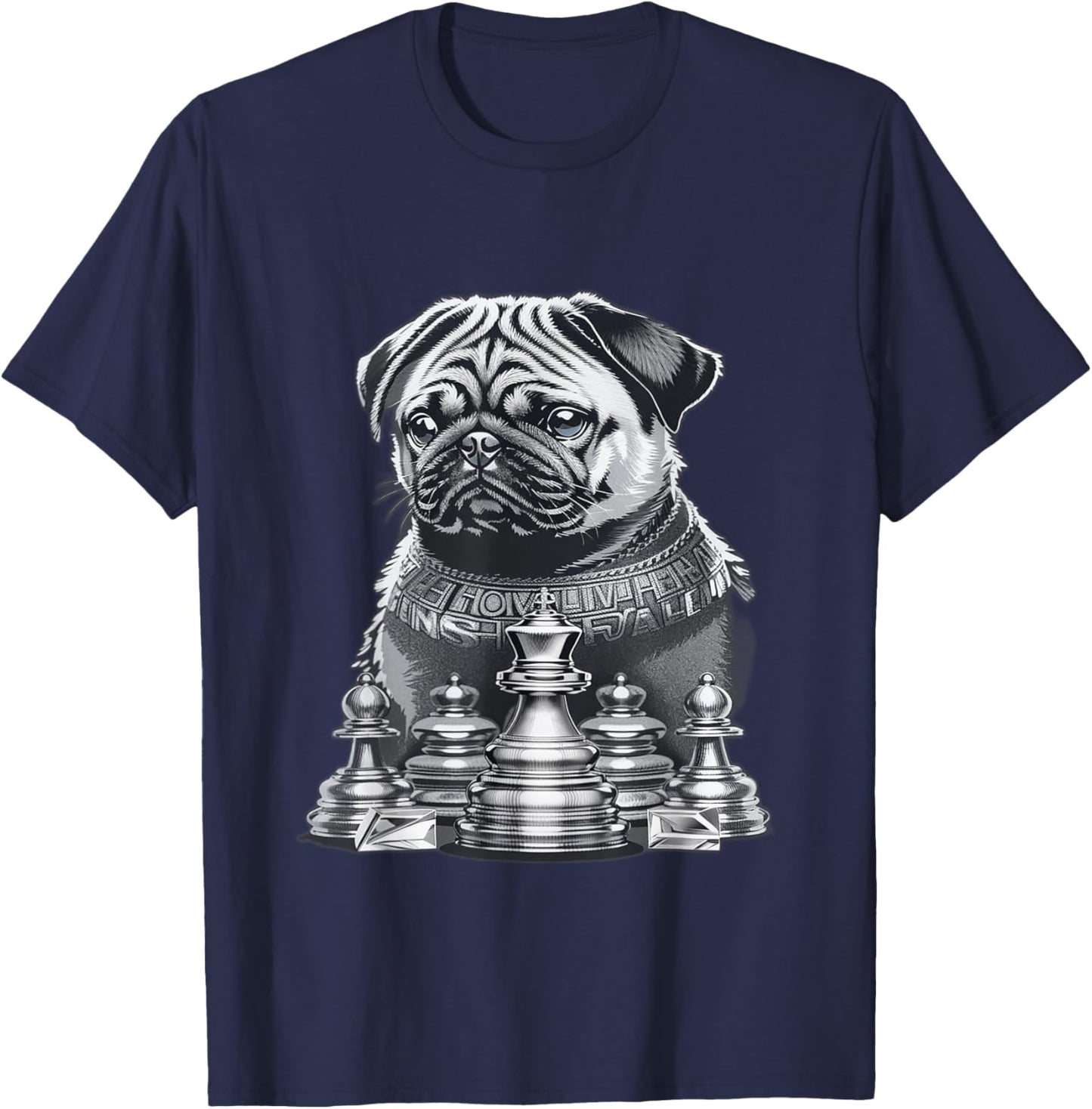 Pug Playing Chess Pug Novelty Items Chess Player Pug Lover T-Shirt - T-Shirt | Navy