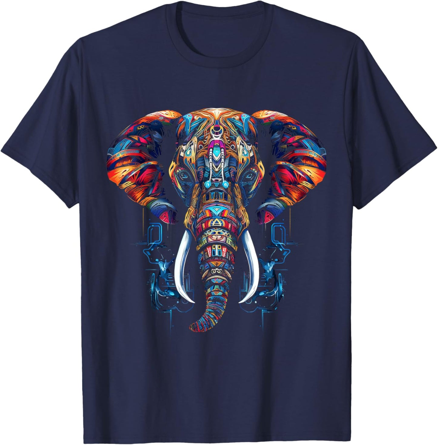 Elephant Geometric Animal Art Abstract Graphic Elephant T-Shirt - T-Shirt | Navy