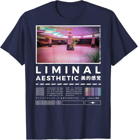 Liminal Spaces (BackPrint) Vaporwave Backrooms Pastel Goth T-Shirt - T-Shirt | Navy