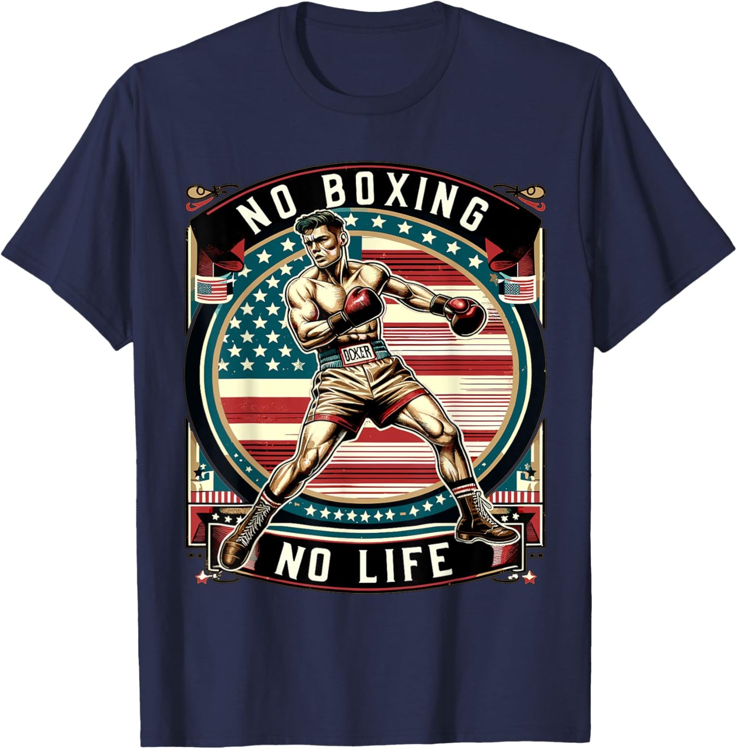 No Boxing No Life American Man Boxing T-Shirt - T-Shirt | Navy