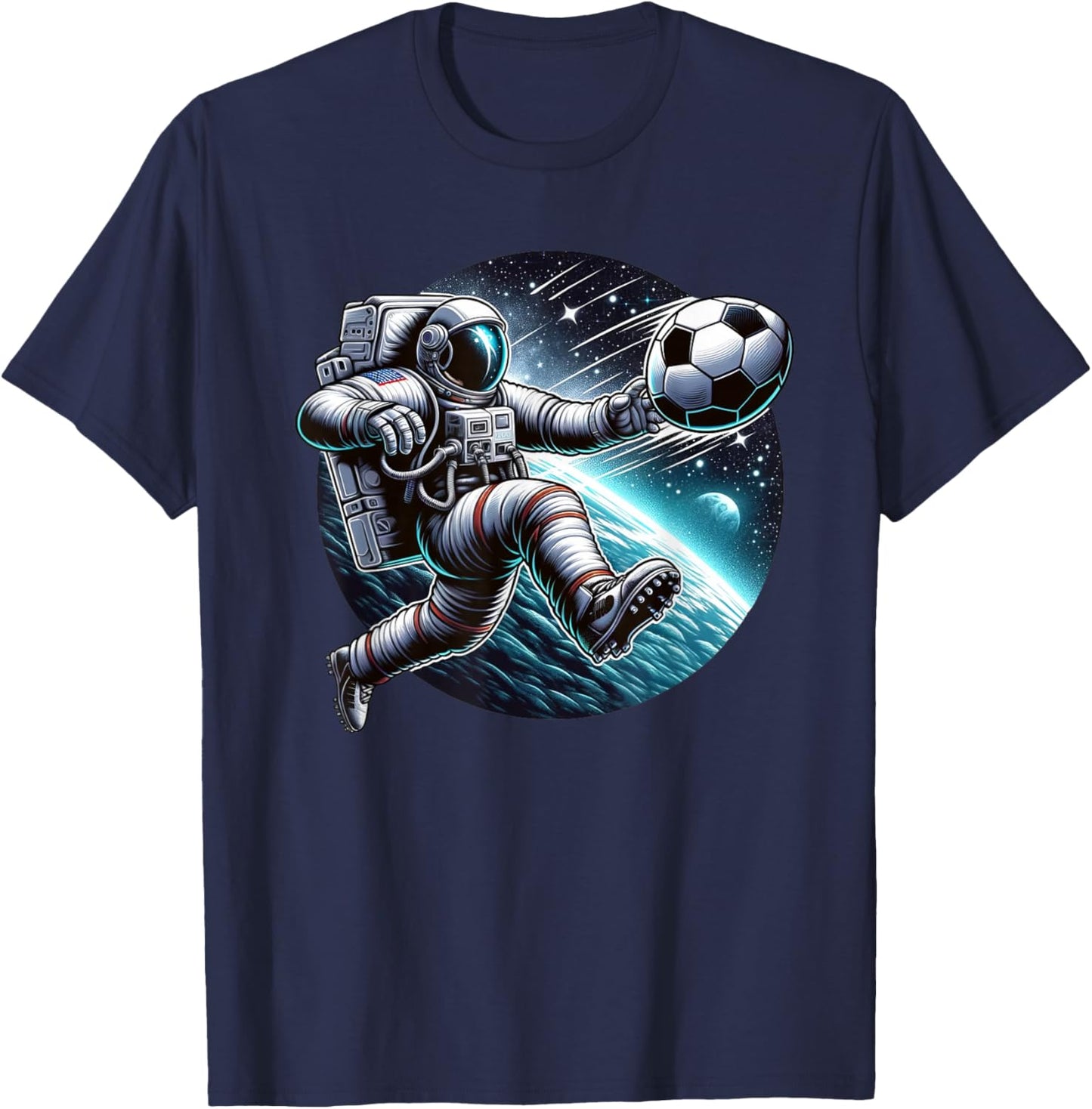 Astronaut Playing Soccer In Space T-Shirt - T-Shirt | Navy