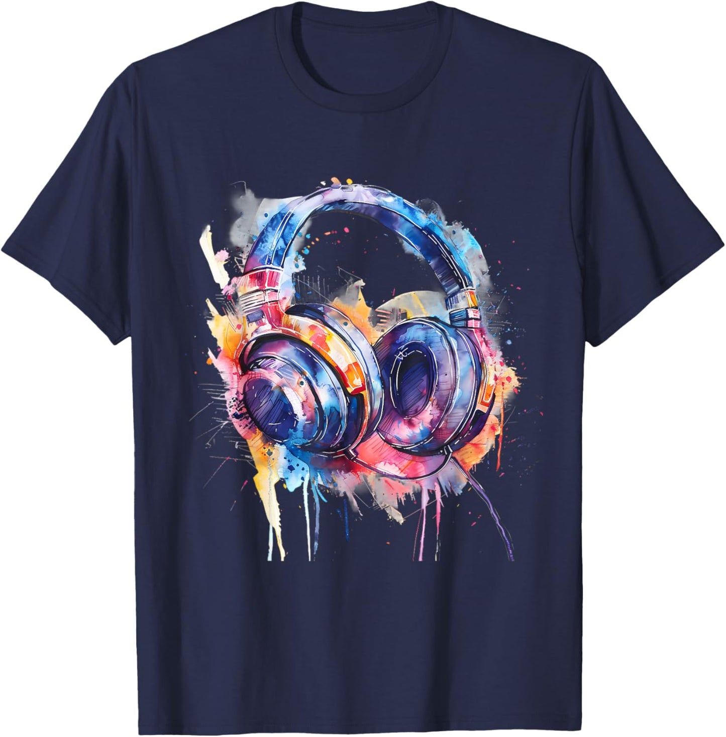 Headphones Music DJ Splash Dance Club Music Headphones House T-Shirt - T-Shirt | Navy