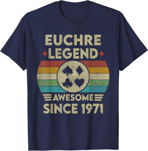 Euchre Legend 52 Years Old Awesome Since 1971 Euchre T-Shirt - T-Shirt | Navy