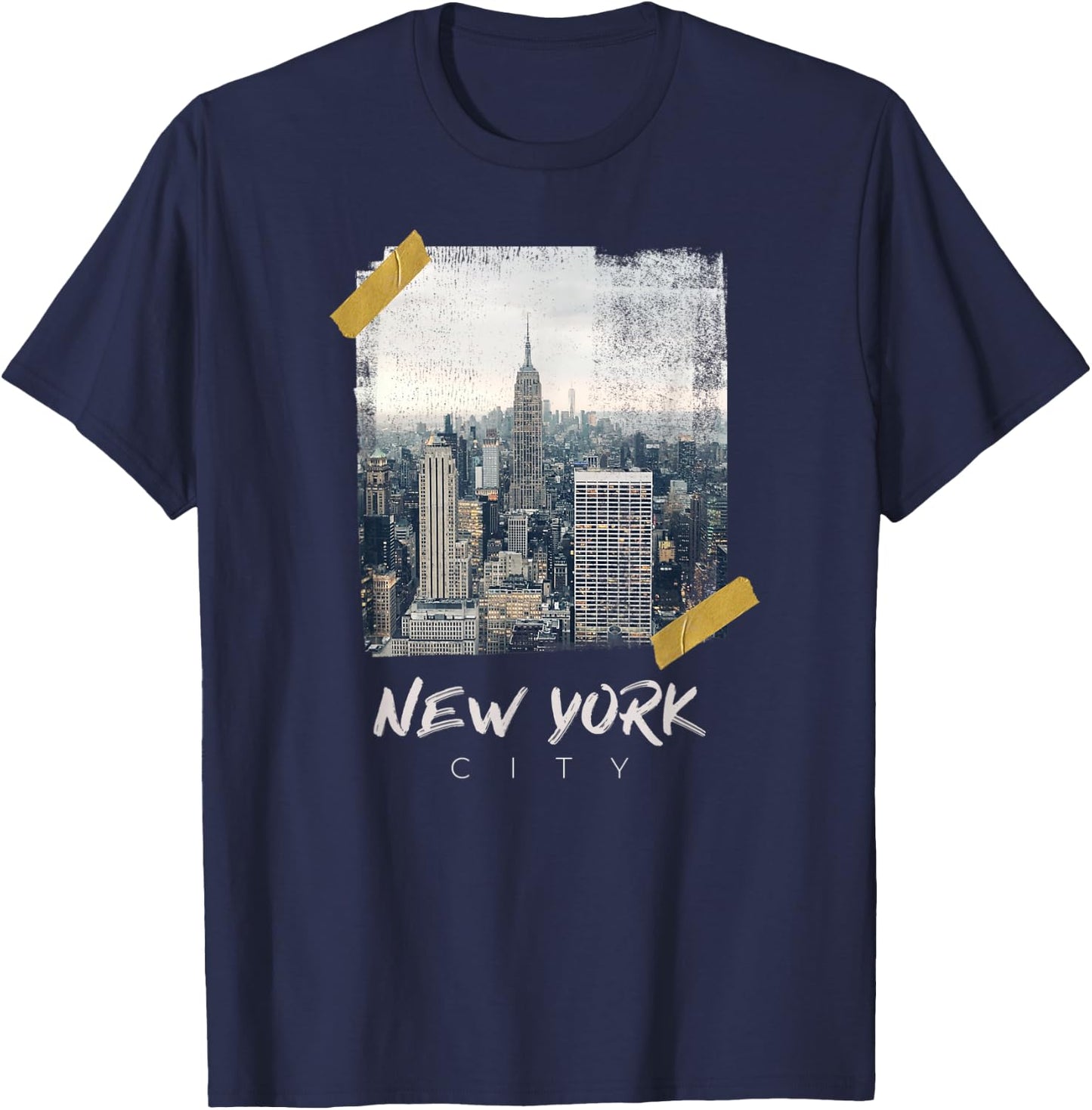 New York City Empire State Building Distressed Grunge Tape T-Shirt - T-Shirt | Navy