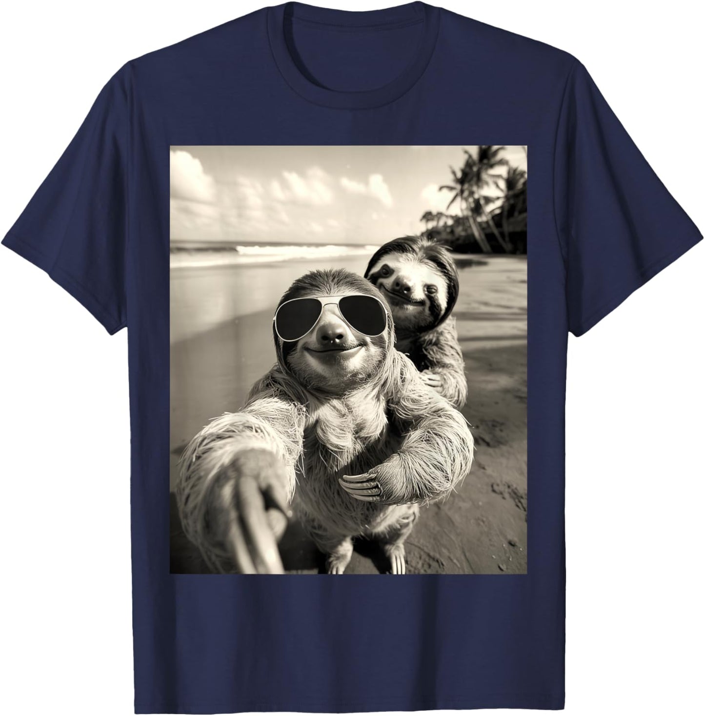 Cool Selfie Beach Sunglasses Sloth Vacation Summer T-Shirt - T-Shirt | Navy