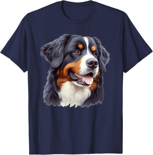 Portrait of Bernese Mountain Dog , Black, S T-Shirt - T-Shirt | Navy