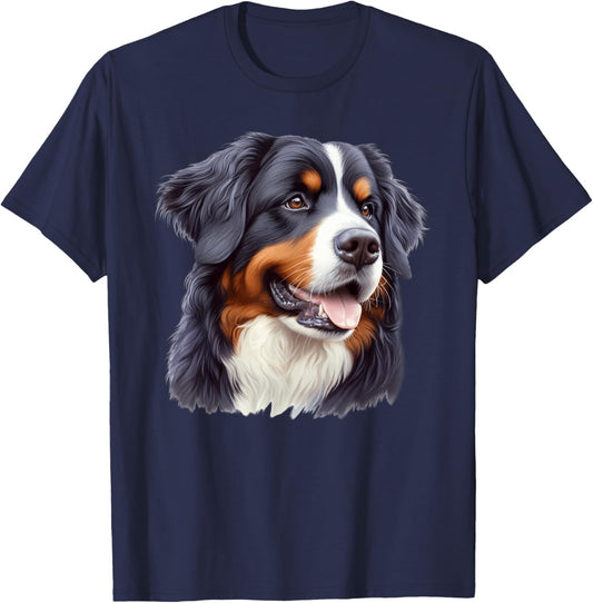 Portrait of Bernese Mountain Dog , Black, S T-Shirt - T-Shirt | Navy