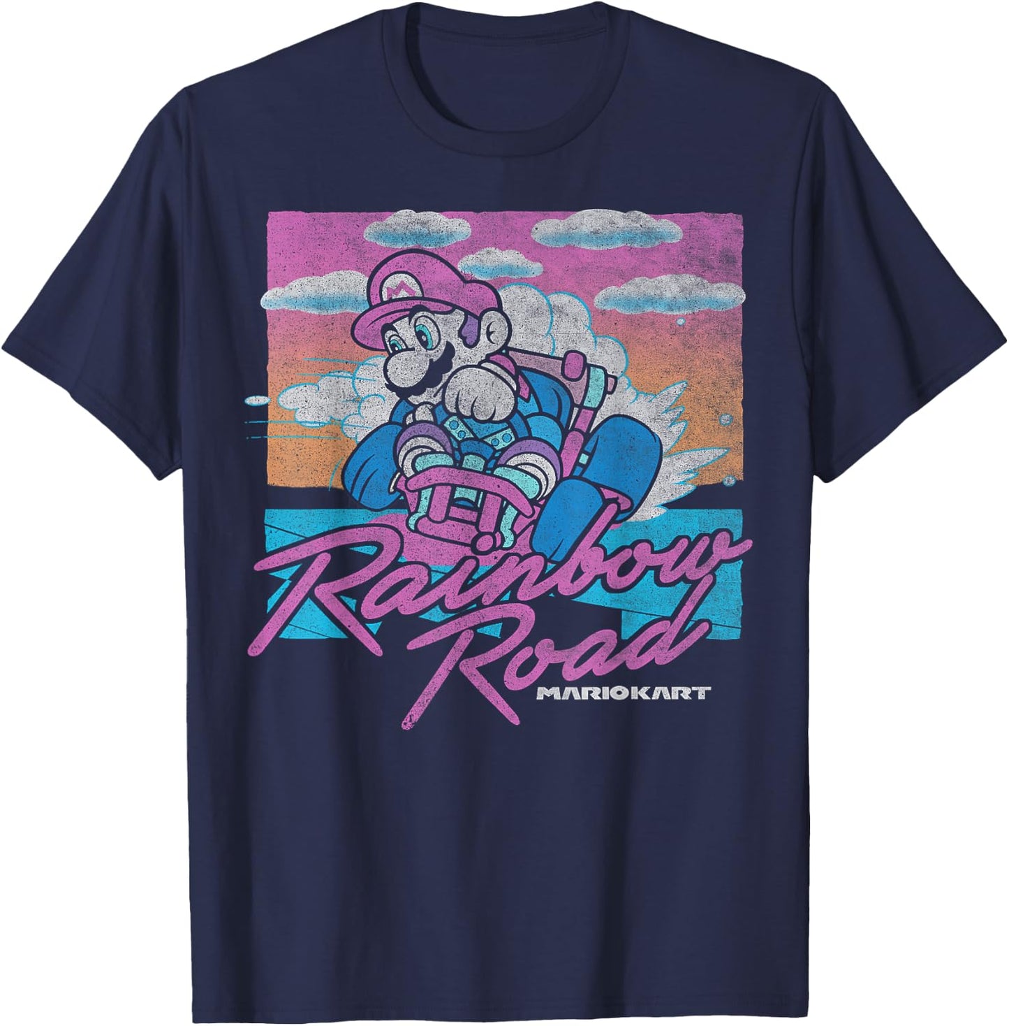 Mario Kart Mario Rainbow Road Pastel Poster Small T-Shirt - T-Shirt | Navy