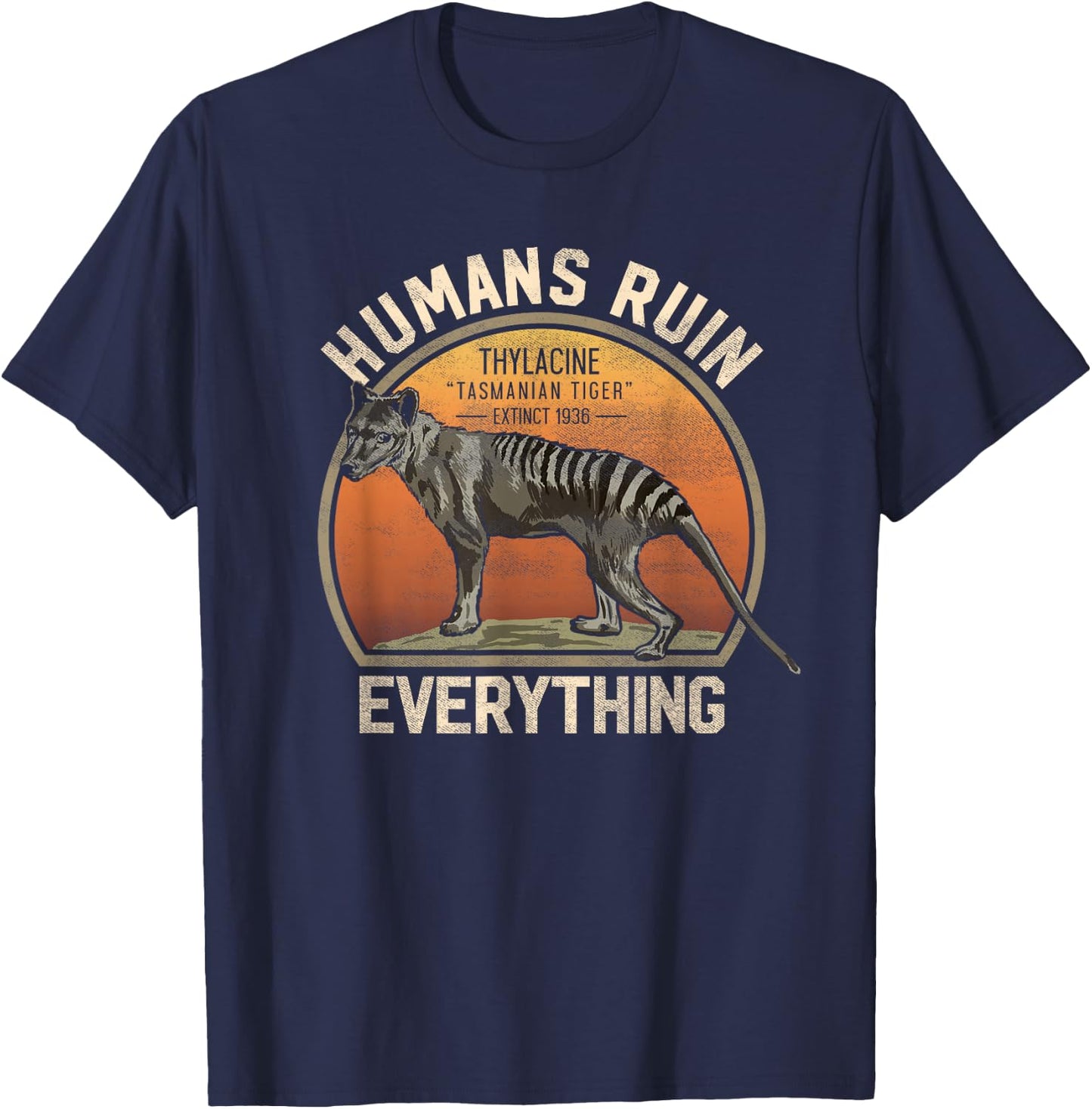 Tasmanian Tiger Thylacine T Shirt Wolf Australian Extinct T-Shirt - T-Shirt | Navy