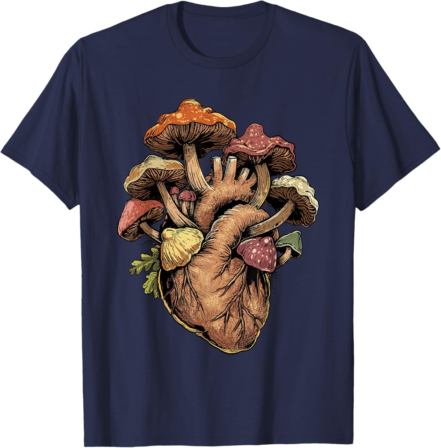 Mushroom Shirt Anatomical Heart Morel Love Mushroom Hunter T-Shirt - T-Shirt | Navy
