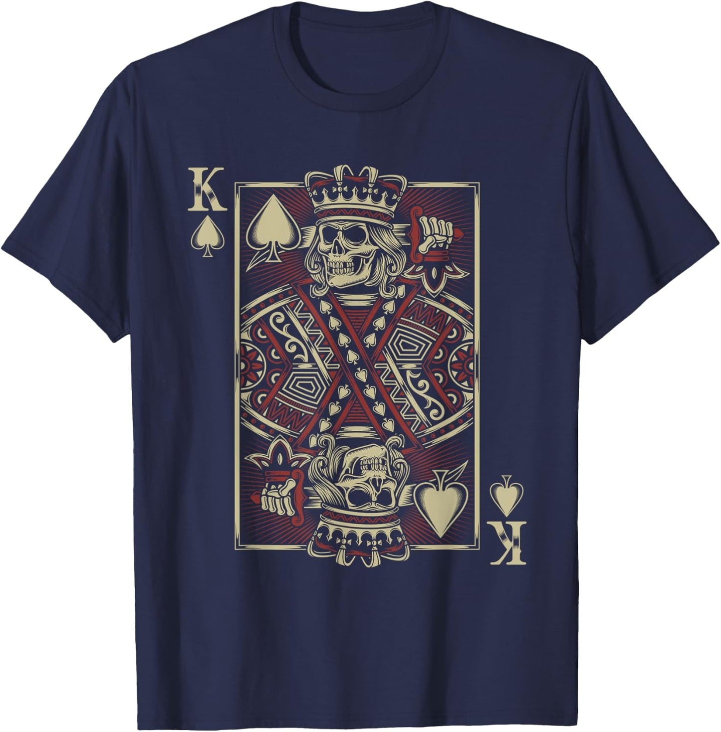 King Of Spades Skull Men Poker Card Game Biker Grunge T-Shirt - T-Shirt | Navy