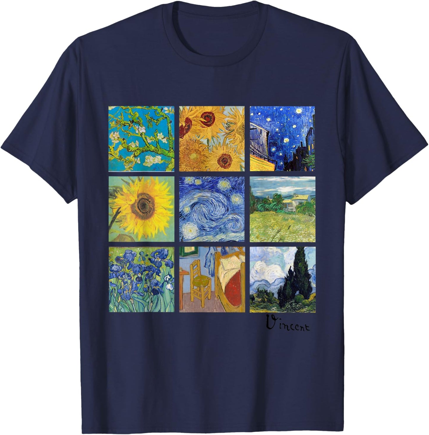 Van Gogh Paintings, Sunflowers, Starry Night T-Shirt - T-Shirt | Navy