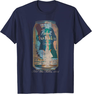 Pabst Blue Ribbon -Adults Painted Artwork PBR Beer Can , Black, Small, Short Sleeve, Classic Fit, Machine-Washable, Soft Fabric T-Shirt - T-Shirt | Navy