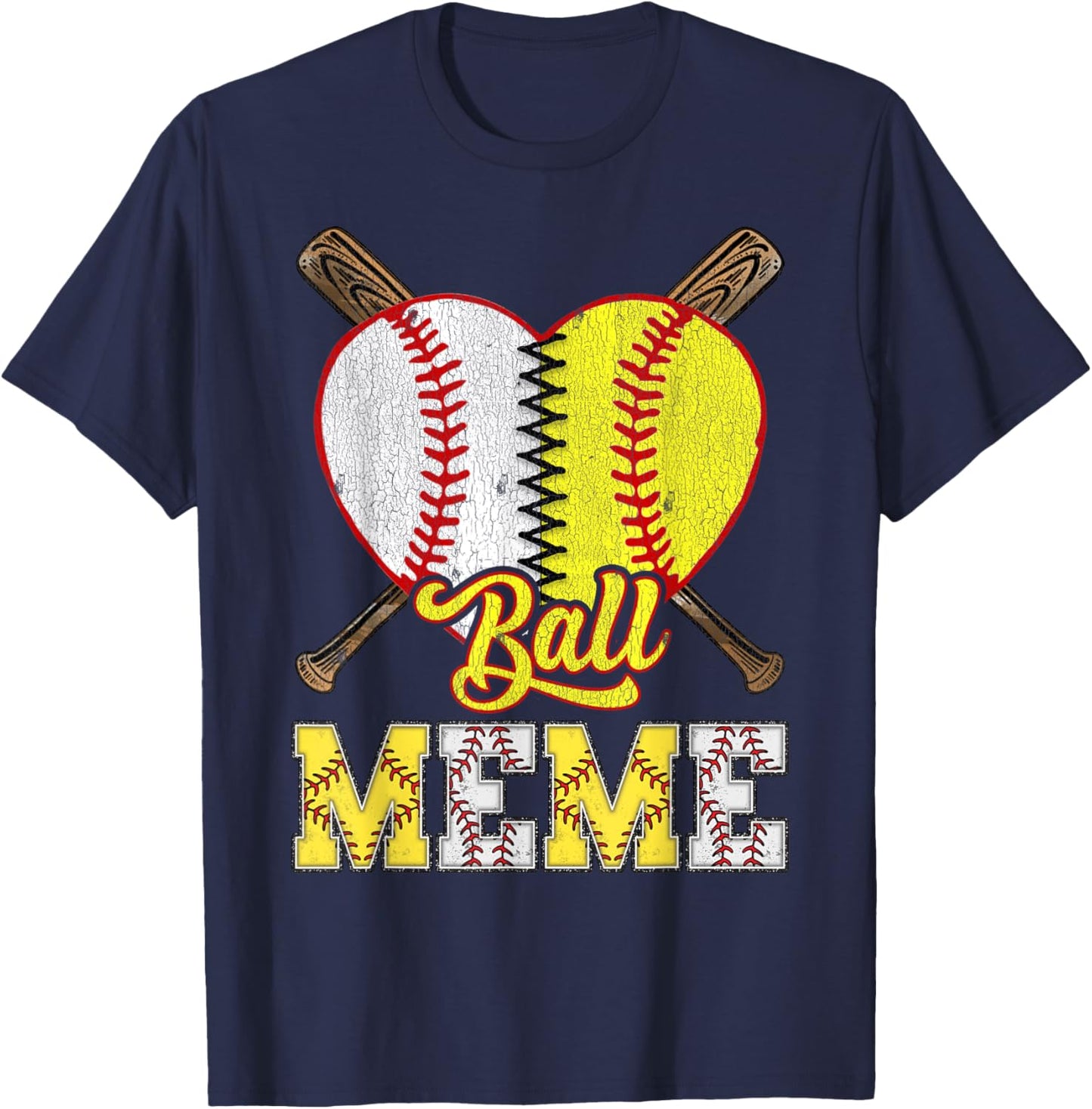 Meme Of Both Ball Meme Half Baseball Softball T-Shirt - T-Shirt | Navy