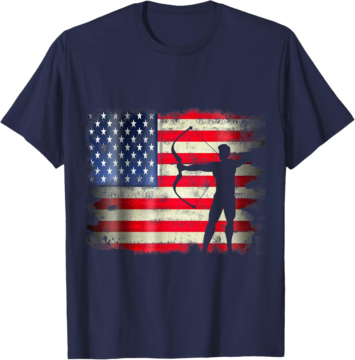 Archery Patriotic American Flag 4th of July Archer Women Kids Men T-Shirt - T-Shirt | Navy