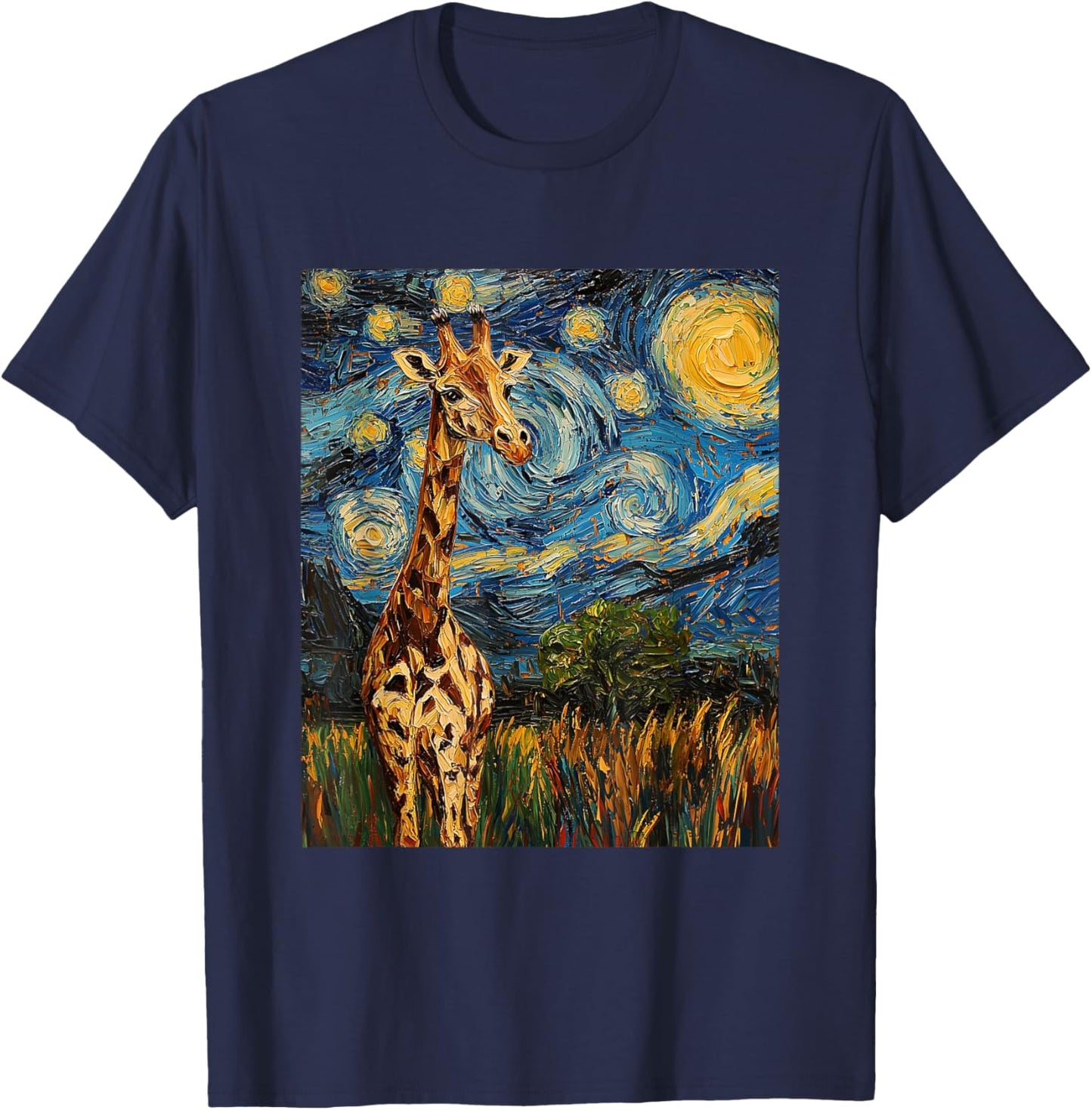 Cute Giraffe Africa - Van Gogh Style - Starry Night T-Shirt - T-Shirt | Navy