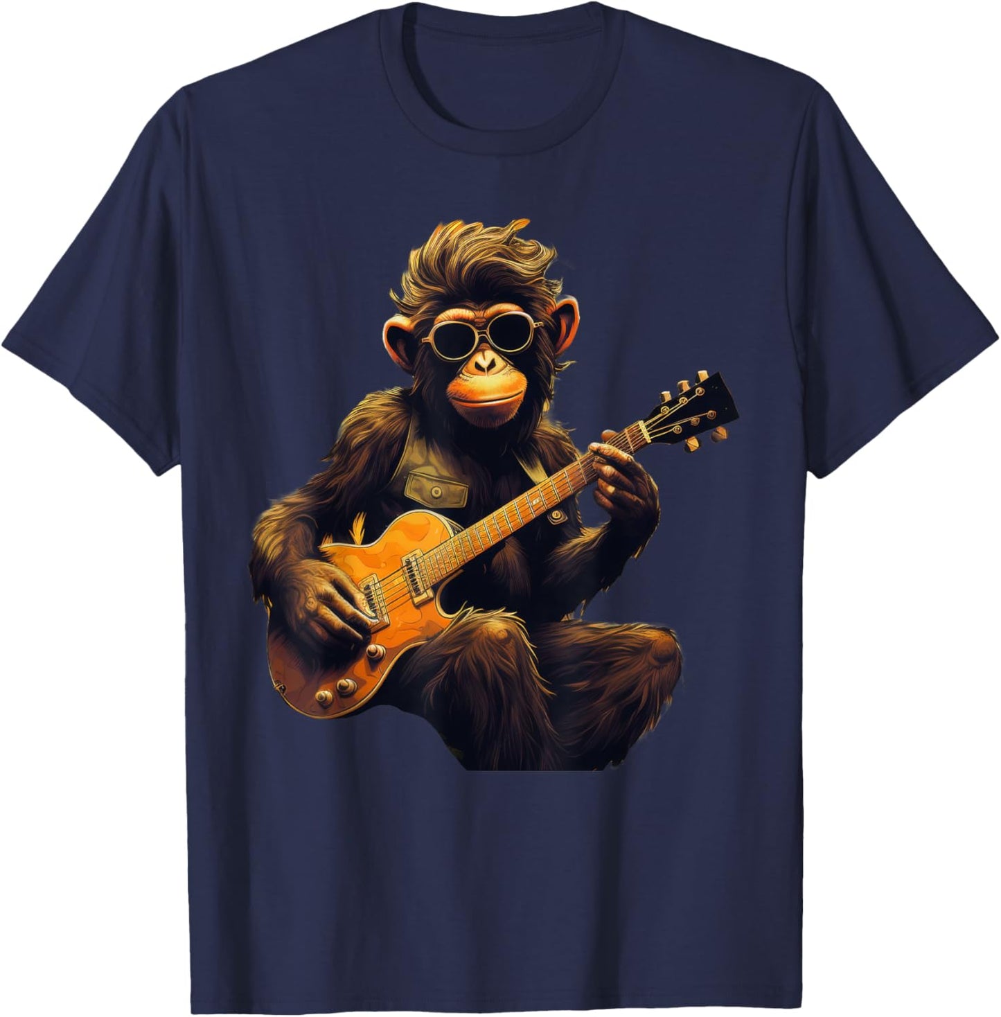 Cute Monkey Playing Guitar Monkeys Musician Music T-Shirt - T-Shirt | Navy
