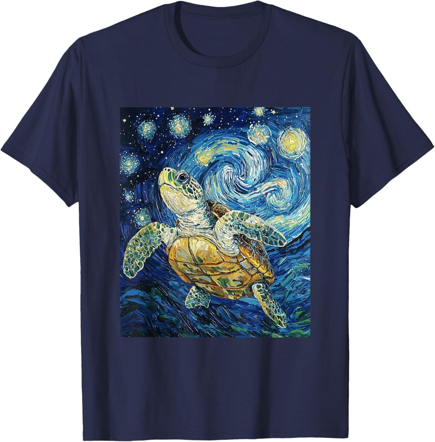 Cute Tortoise Turtle - Van Gogh Style - Starry Night T-Shirt - T-Shirt | Navy