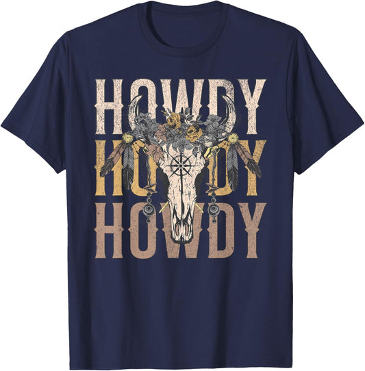 Howdy Southern Western Cowgirl Country Rodeo T-Shirt - T-Shirt | Navy