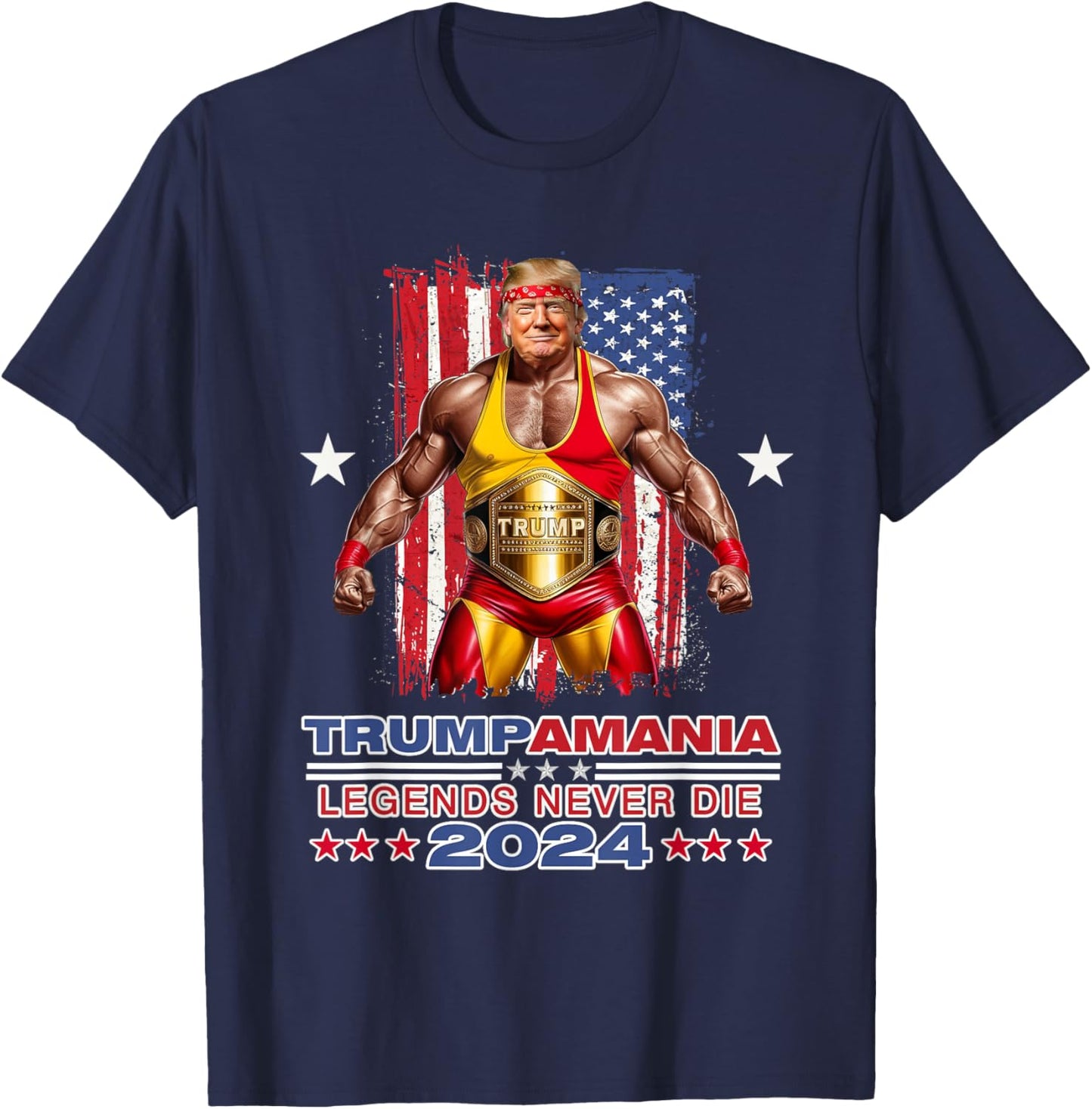 Retro Trump Funny Wrestling Meme Trumpamania 2024 T-Shirt - T-Shirt | Navy