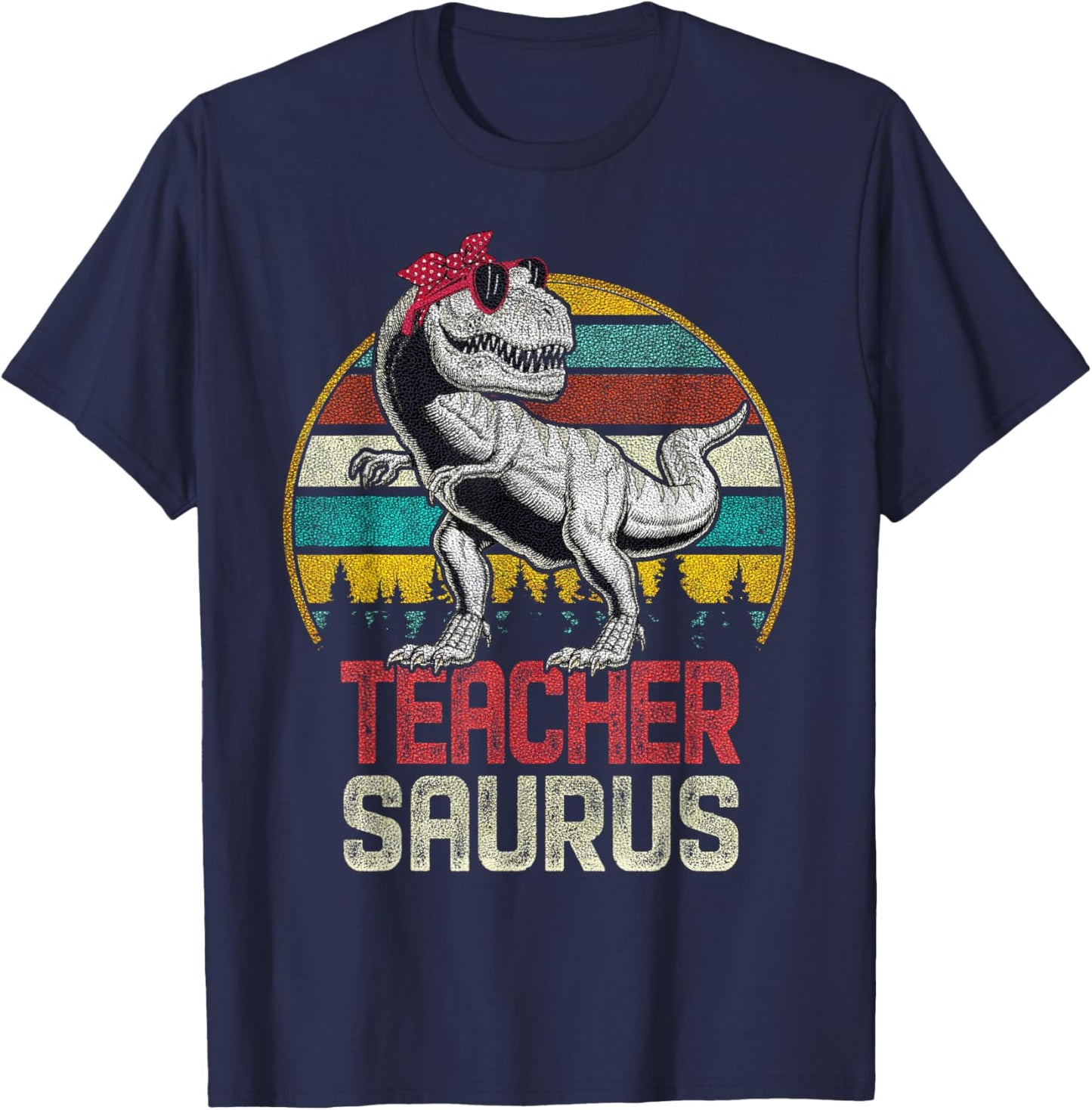 Teachersaurus T Rex Dinosaur Teacher Saurus Family Matching T-Shirt - T-Shirt | Navy
