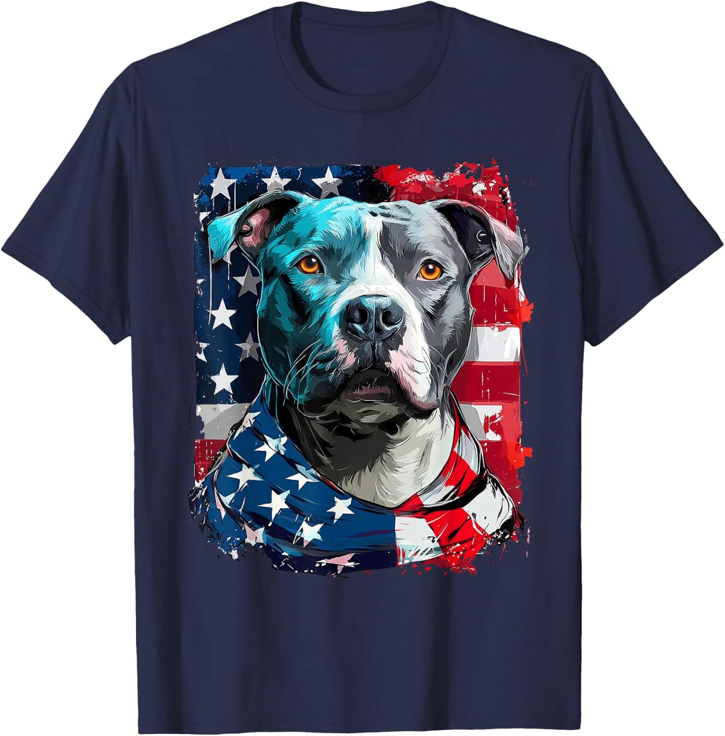 American Pitbull Terrier USA Flag Patriotic Pit Bull Dog T-Shirt - T-Shirt | Navy