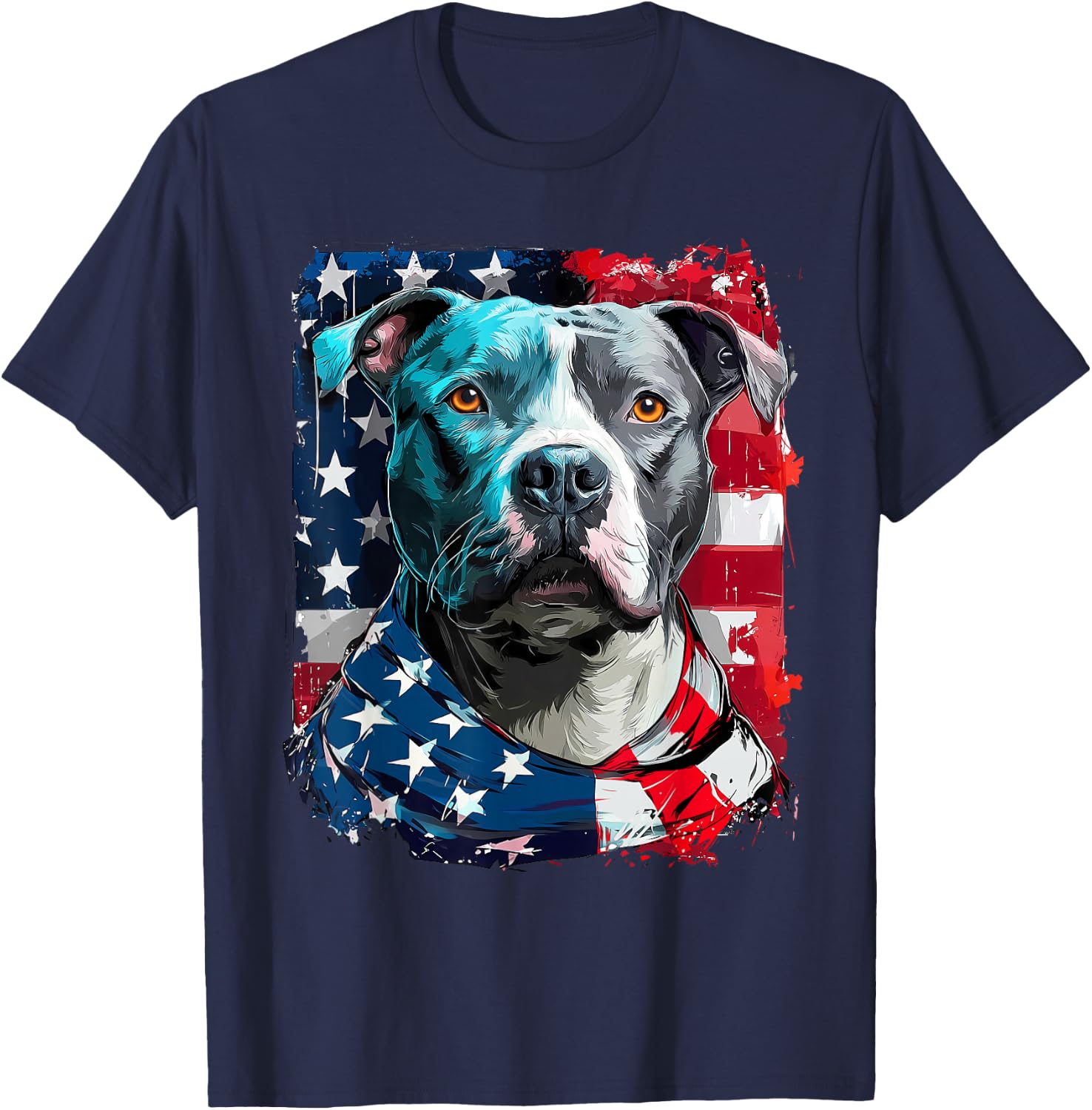 American Pitbull Terrier USA Flag Patriotic Pit Bull Dog T-Shirt - T-Shirt | Navy