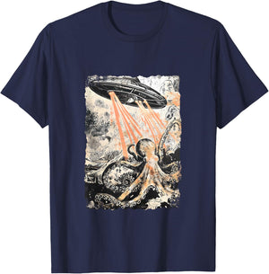 Vintage Octopus UFO UAP Alien Octopus Octopus T-Shirt - T-Shirt | Navy