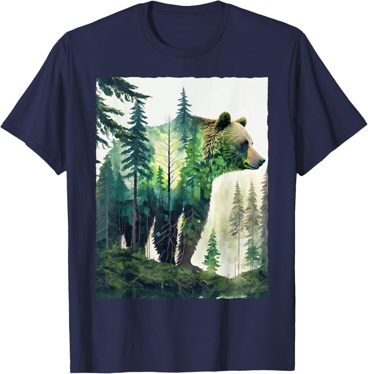 Grizzly Bear Forest Nature Silhouette Hiking Camping Outdoor T-Shirt - T-Shirt | Navy